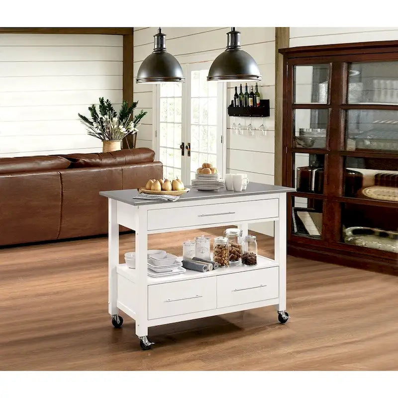 Kitchen Cart, Stainless Steel & White