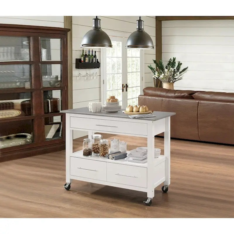 Kitchen Cart, Stainless Steel & White