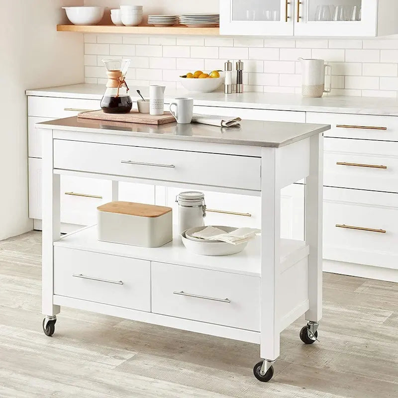 Kitchen Cart, Stainless Steel & White