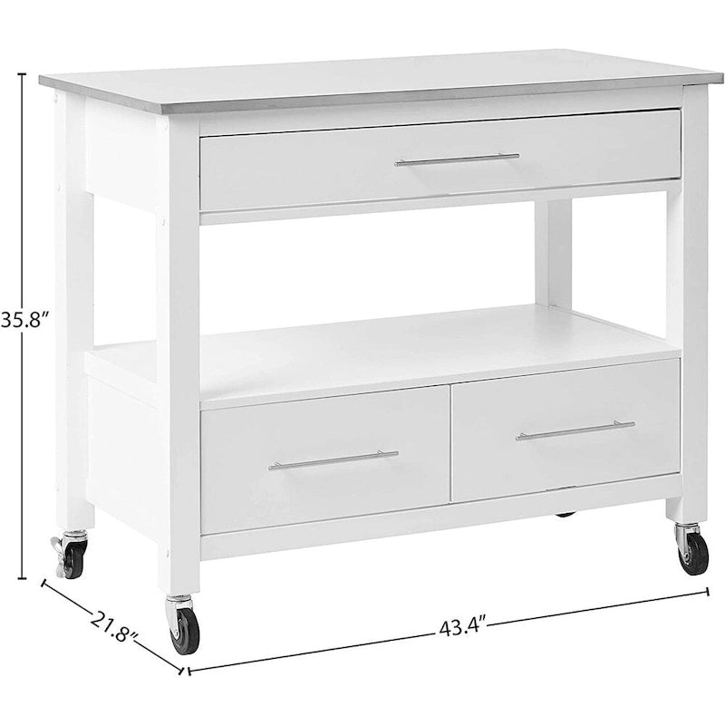 Kitchen Cart, Stainless Steel & White