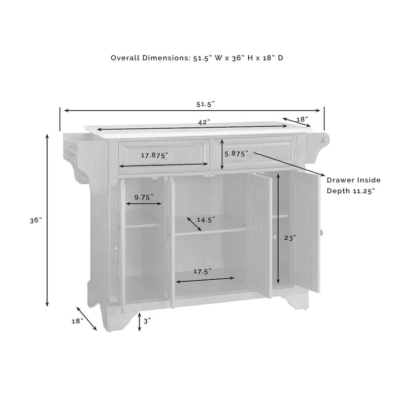 Granite Top Full Size Kitchen Island/Cart - 51.5"W x 18"D x 36"H