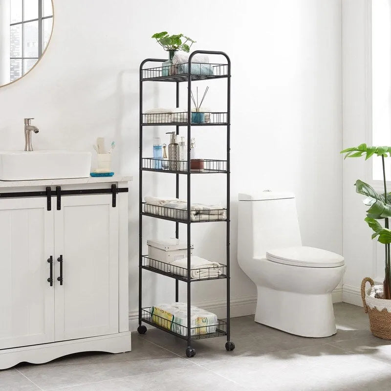 Slim Rolling Storage Cart, Multifunction Storage Trolley, Mobile Shelving Utility Rolling Cart with Lockable Wheels