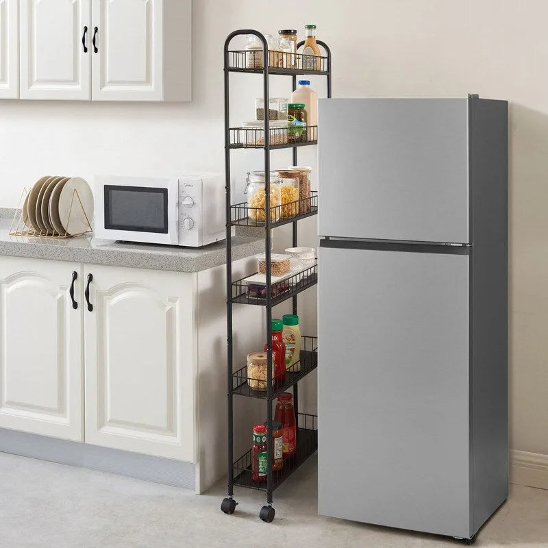 Slim Rolling Storage Cart, Multifunction Storage Trolley, Mobile Shelving Utility Rolling Cart with Lockable Wheels