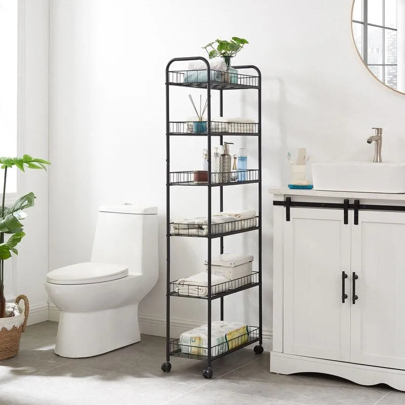 Slim Rolling Storage Cart, Multifunction Storage Trolley, Mobile Shelving Utility Rolling Cart with Lockable Wheels