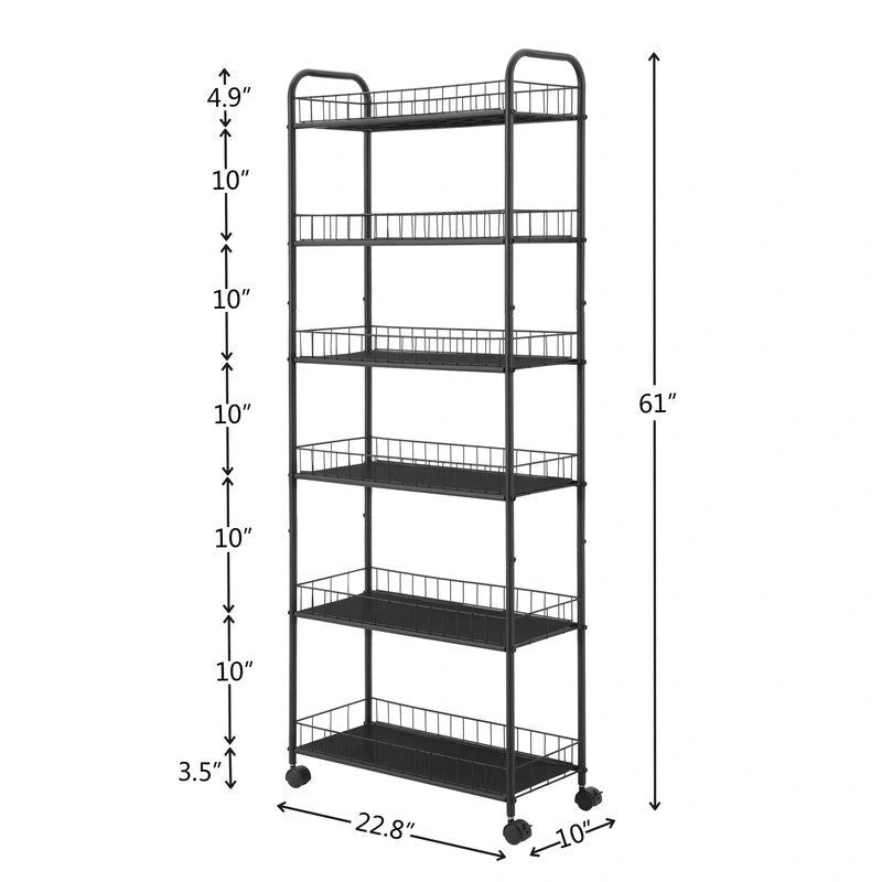 Slim Rolling Storage Cart, Multifunction Storage Trolley, Mobile Shelving Utility Rolling Cart with Lockable Wheels