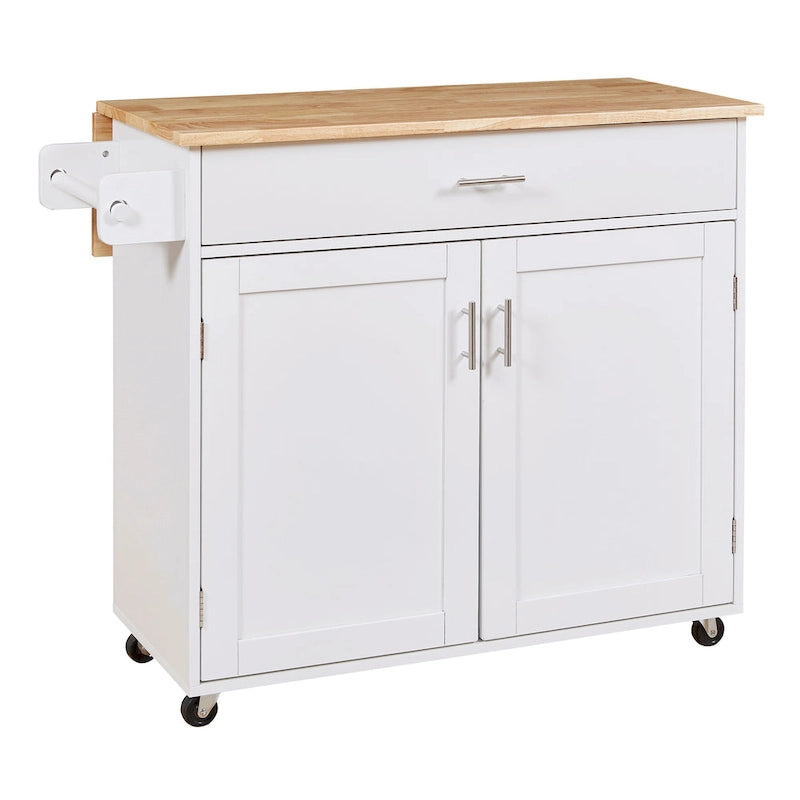 Rolling Kitchen Island with Storage Cart, Rubber Wood Top, Spacious Drawer with Dividers