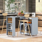 Isla de cocina con ruedas, mesa extensible, luces LED y puertas de cristal