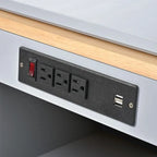 Isla de cocina con ruedas, mesa extensible, luces LED y puertas de cristal