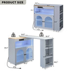 Isla de cocina con ruedas, mesa extensible, luces LED y puertas de cristal