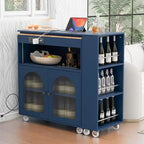 Isla de cocina con ruedas, mesa extensible, luces LED y puertas de cristal