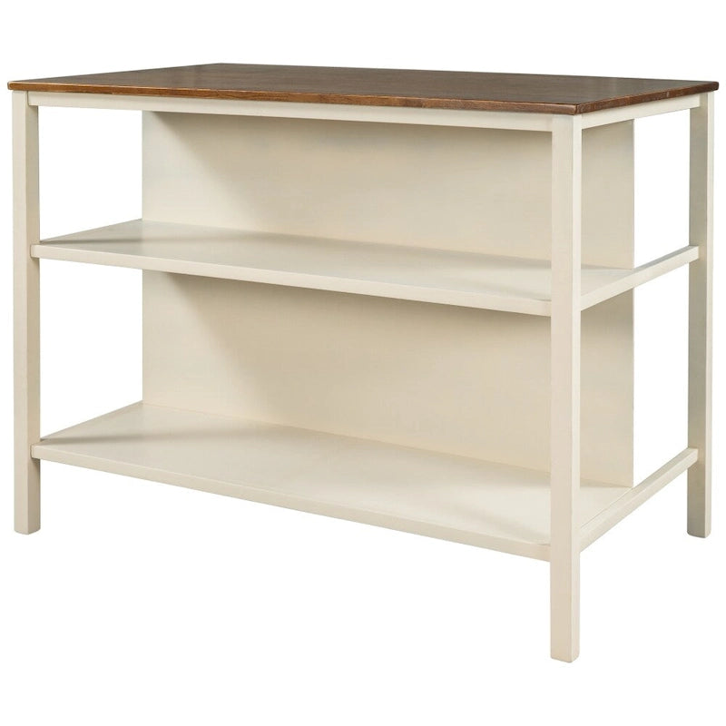 Solid Wood 45" Stationary Kitchen Island with Prep Table and Shelves