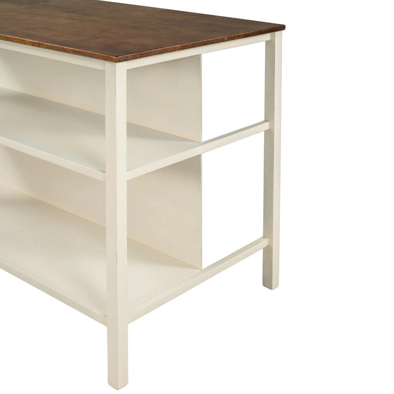 Solid Wood 45" Stationary Kitchen Island with Prep Table and Shelves