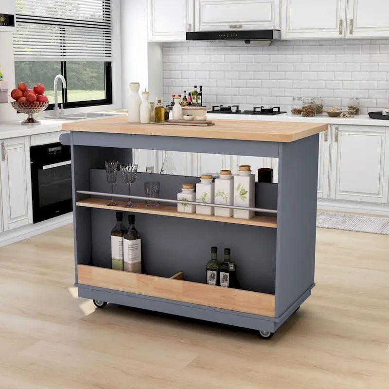 Rolling Kitchen Island with 2 Drawers and 3 Open Compartments