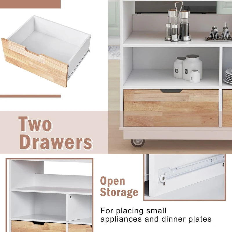 Rolling Kitchen Island with 2 Drawers and 3 Open Compartments