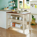 45" Rustic Kitchen Island with 2 Open Shelves, Rubberwood Butcher Block Top