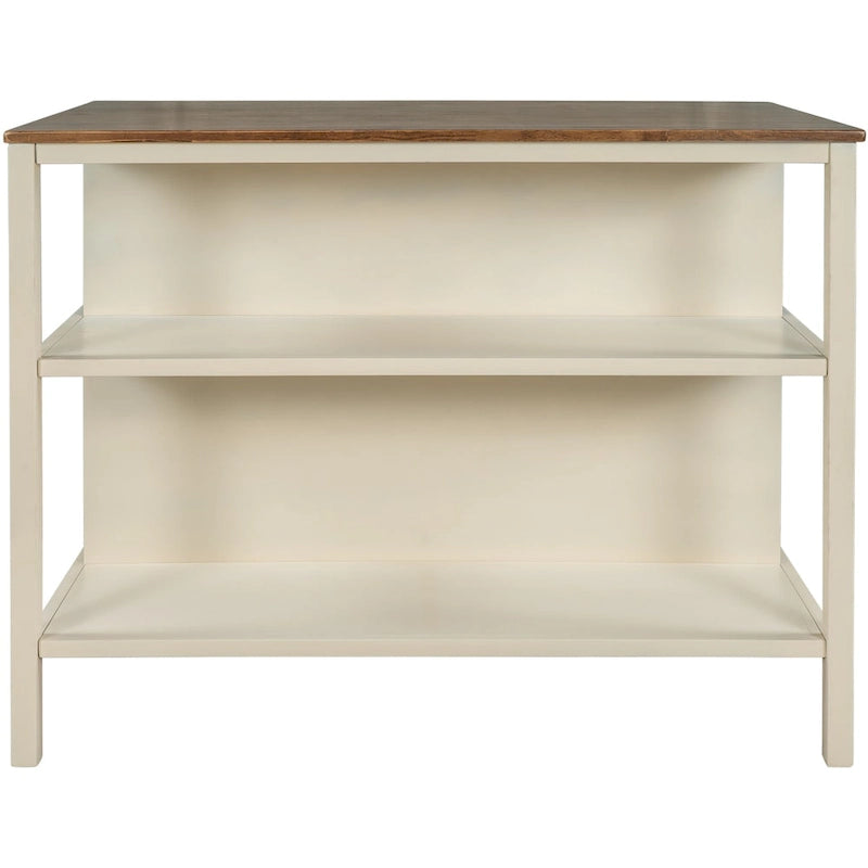 45" Rustic Kitchen Island with 2 Open Shelves, Rubberwood Butcher Block Top