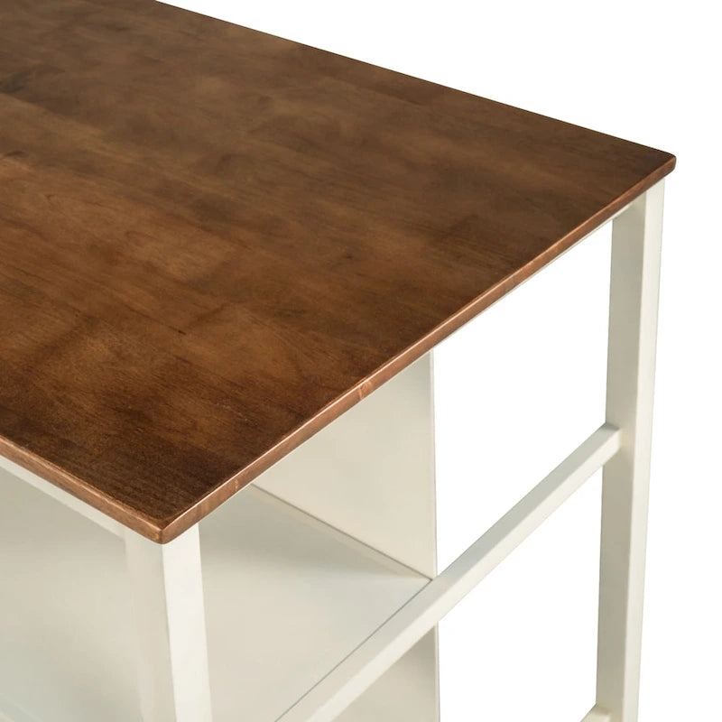 45" Rustic Kitchen Island with 2 Open Shelves, Rubberwood Butcher Block Top