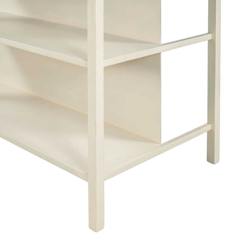 45" Rustic Kitchen Island with 2 Open Shelves, Rubberwood Butcher Block Top