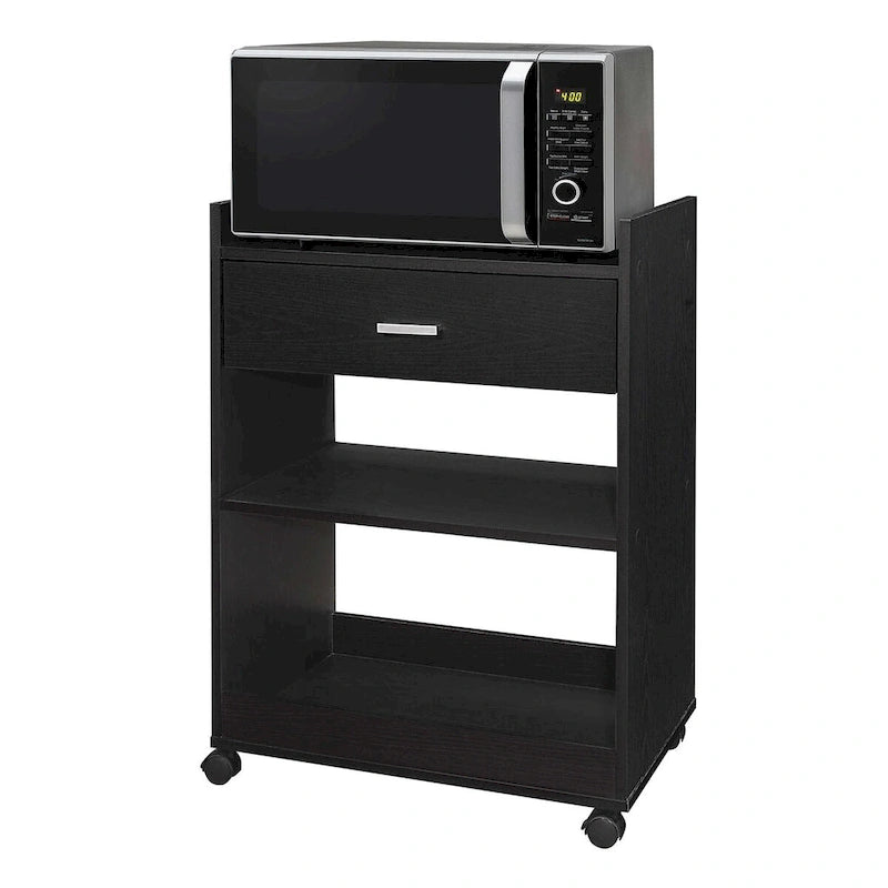 Kitchen Serving Cart with Drawer and Shelves for Storage (Black)