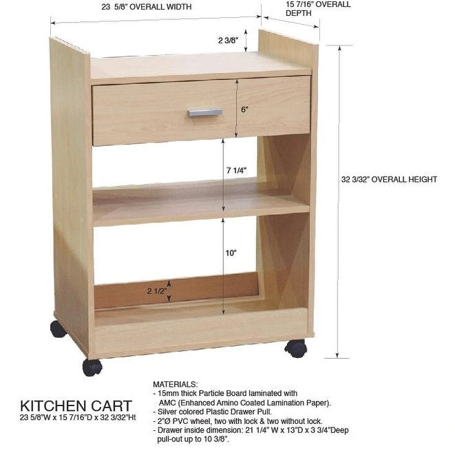 Kitchen Serving Cart with Drawer and Shelves for Storage (Black)