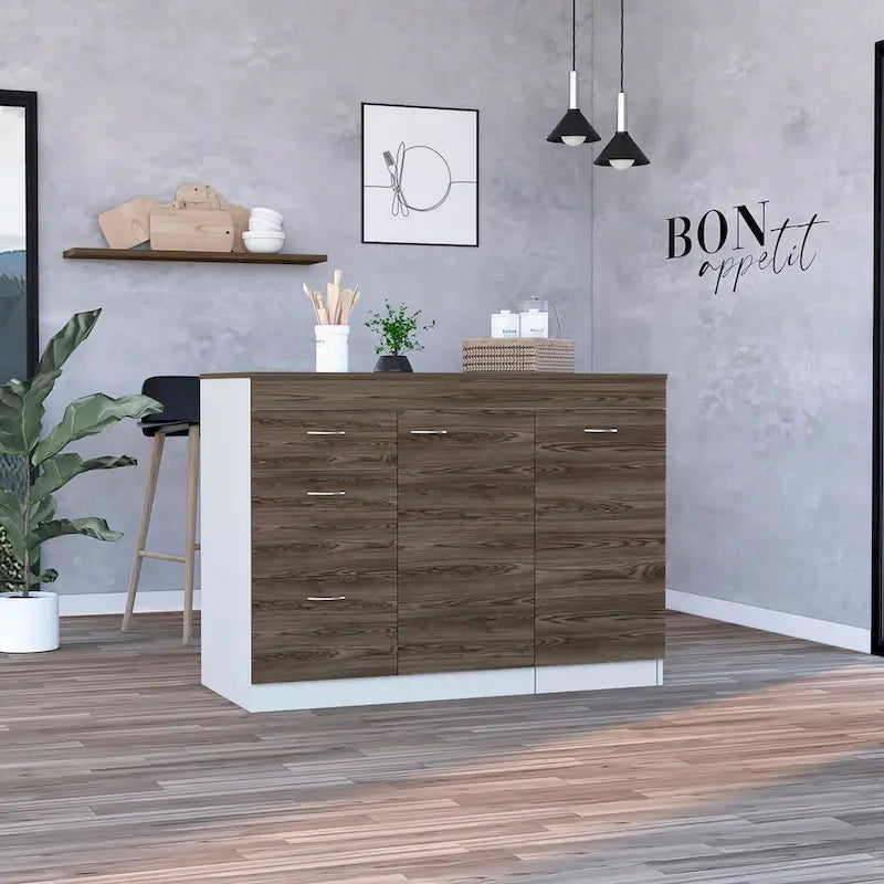 Kitchen Base Cabinet, Three Drawers, Two Internal Shelves