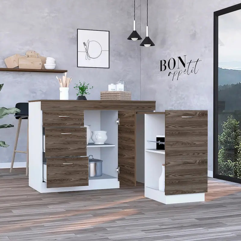 Kitchen Base Cabinet, Three Drawers, Two Internal Shelves