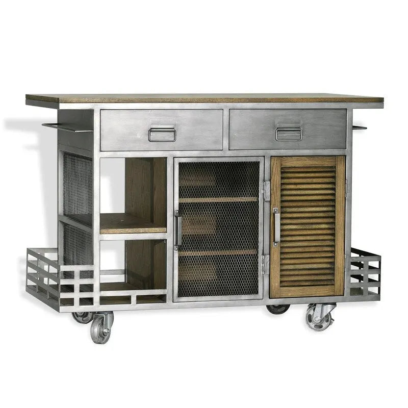 Kitchen Island Antiqued Steel - Wood / Portable / Brown