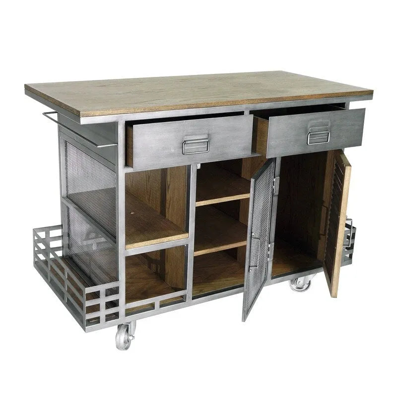 Kitchen Island Antiqued Steel - Wood / Portable / Brown