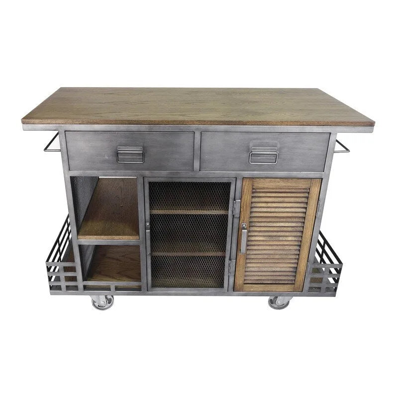 Kitchen Island Antiqued Steel - Wood / Portable / Brown