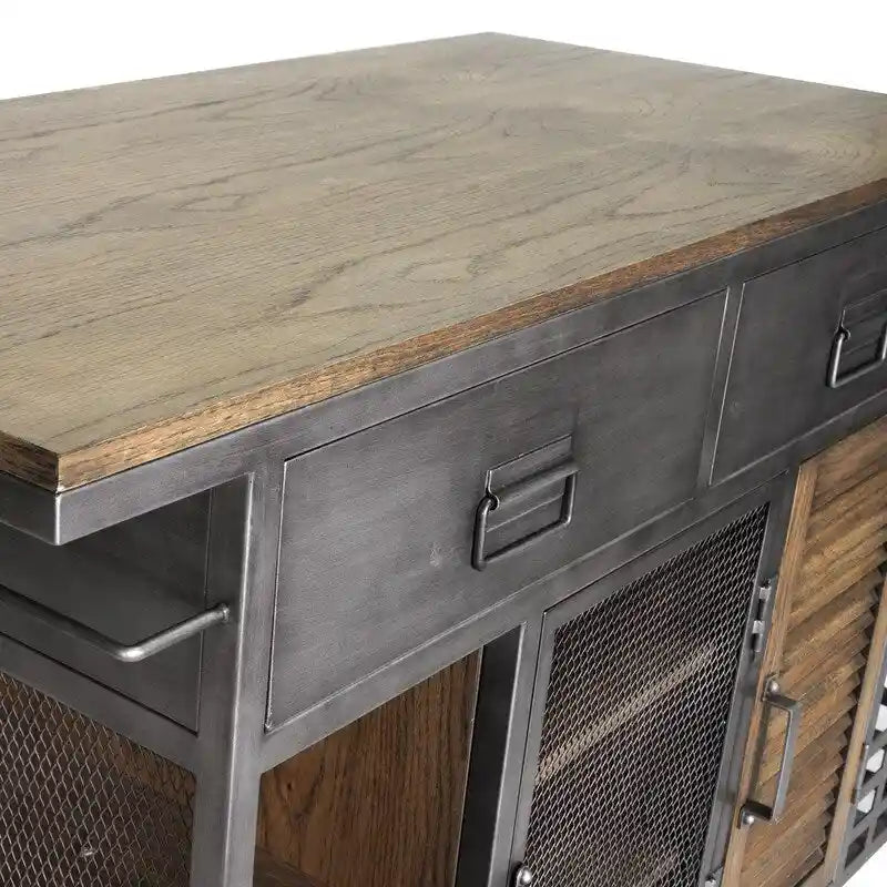 Kitchen Island Antiqued Steel - Wood / Portable / Brown