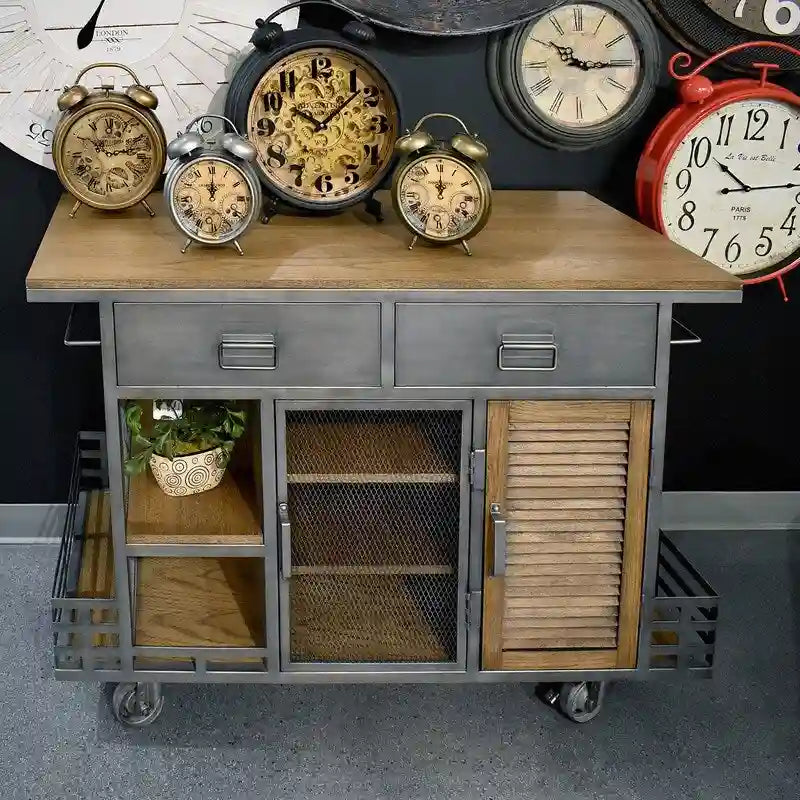 Kitchen Island Antiqued Steel - Wood / Portable / Brown