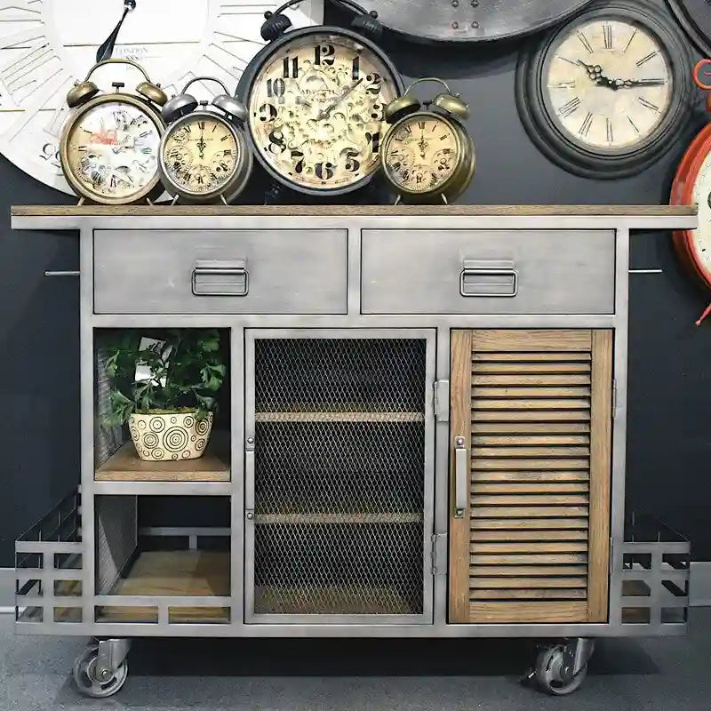 Kitchen Island Antiqued Steel - Wood / Portable / Brown