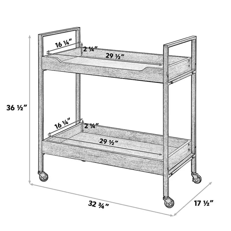 Metal Frame with Manufactured Wood 2-Tier Bar Cart