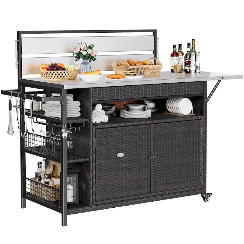 54.3" Wicker Bar Cart