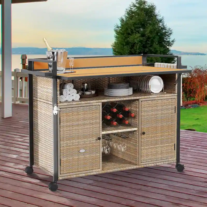 Moasis 54.3 Wicker Bar Cart