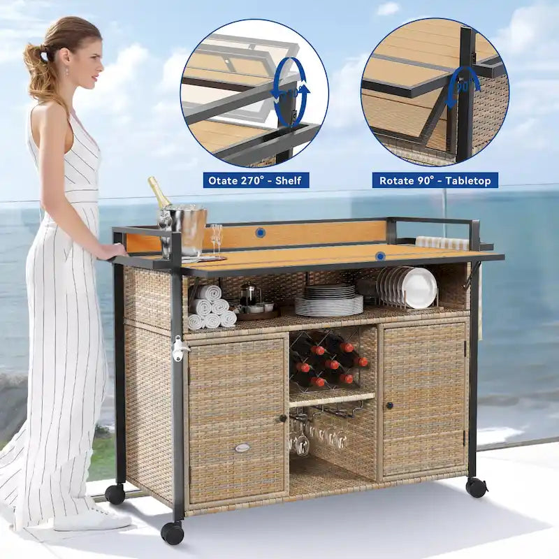 54.3" Wicker Bar Cart