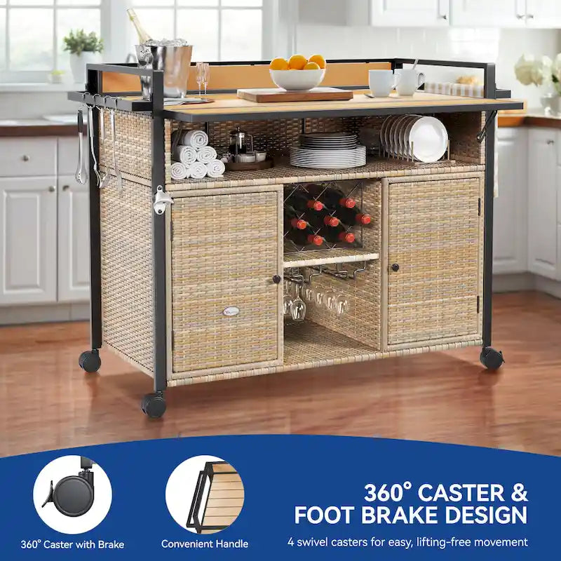 54.3" Wicker Bar Cart