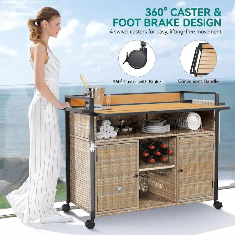 54.3" Wicker Bar Cart