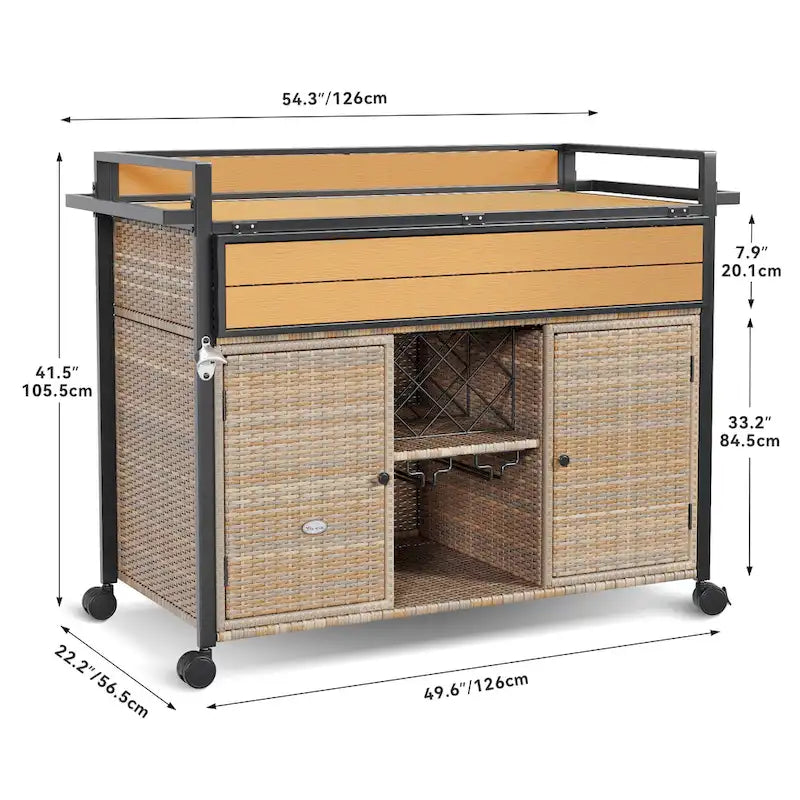 54.3" Wicker Bar Cart