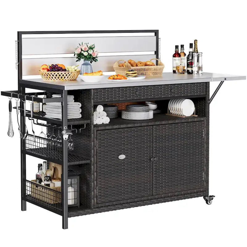 54.3" Wicker Bar Cart