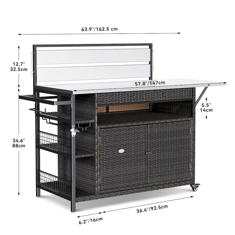 54.3" Wicker Bar Cart