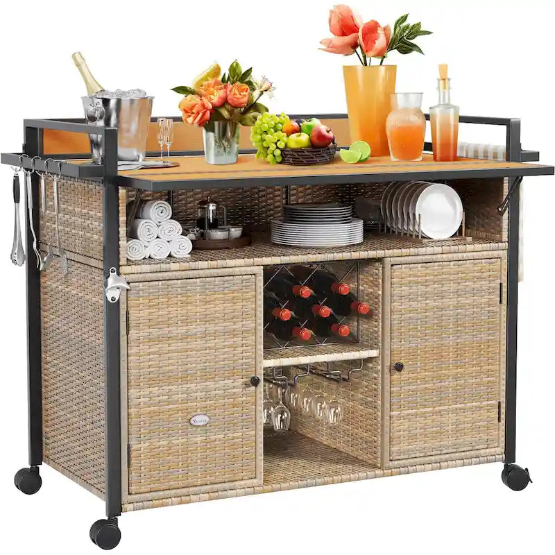 54.3" Wicker Bar Cart