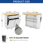 Kitchen Island Drop Leaf Double Tilt-Out Trash Cabinet with Power Outlet & Wheels