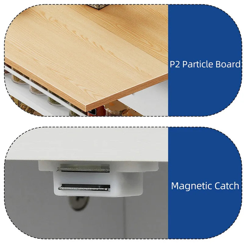 Kitchen Island Drop Leaf Double Tilt-Out Trash Cabinet with Power Outlet & Wheels
