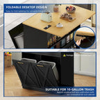 Kitchen Island Drop Leaf Double Tilt-Out Trash Cabinet with Power Outlet & Wheels