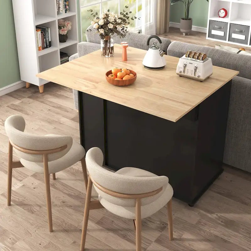 Kitchen Island with Drop Leaf, Storage Cart with 3-Tier Pull-Out Organizer and Towel Rack on Wheels