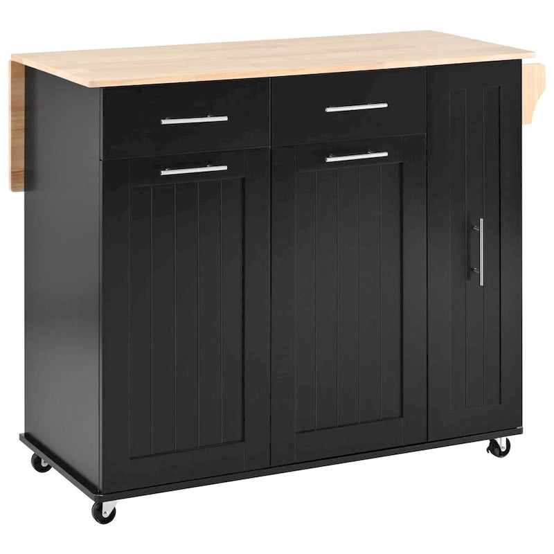 Kitchen Island with Drop Leaf, Storage Cart with 3-Tier Pull-Out Organizer and Towel Rack on Wheels