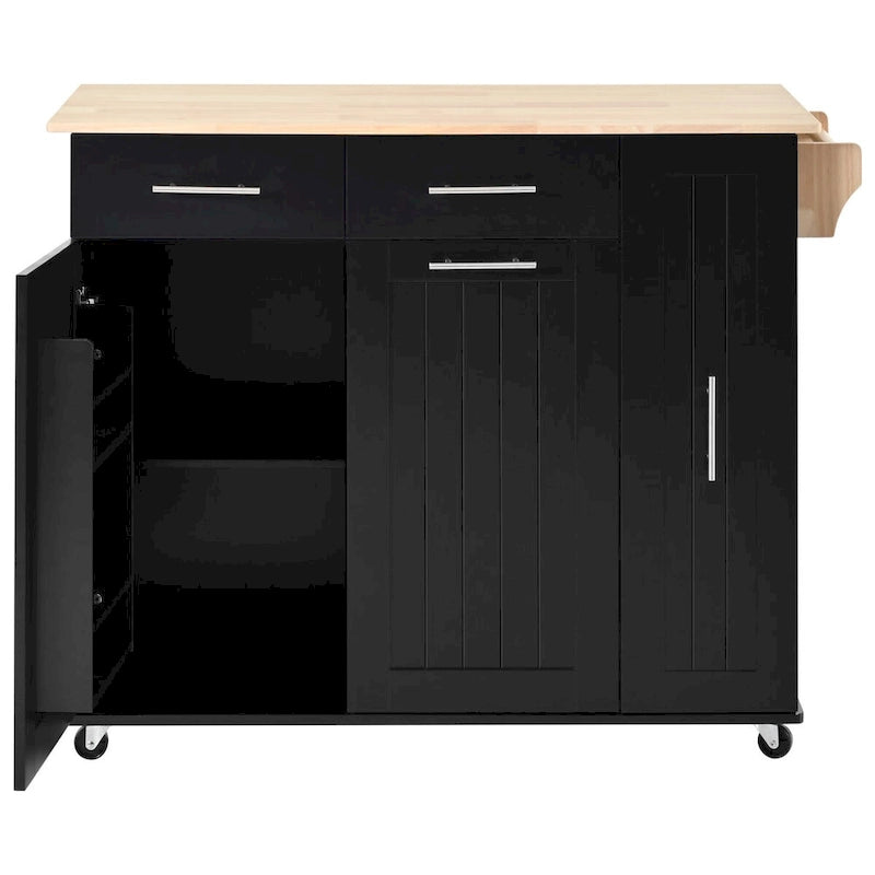 Kitchen Island with Drop Leaf, Storage Cart with 3-Tier Pull-Out Organizer and Towel Rack on Wheels