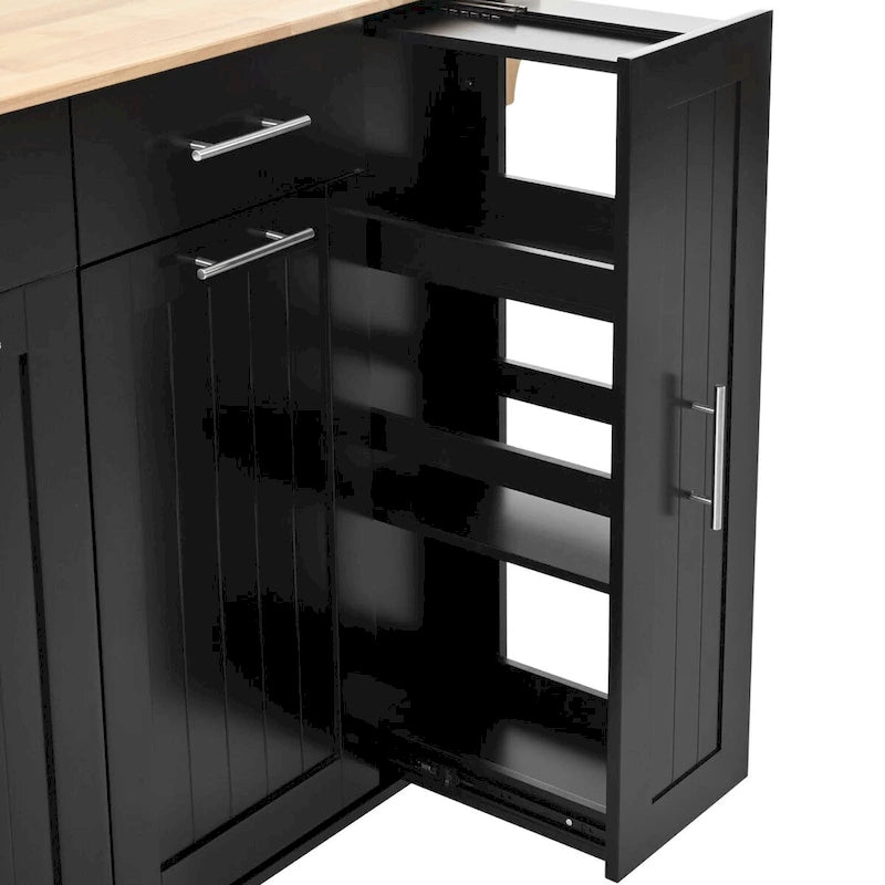Kitchen Island with Drop Leaf, Storage Cart with 3-Tier Pull-Out Organizer and Towel Rack on Wheels