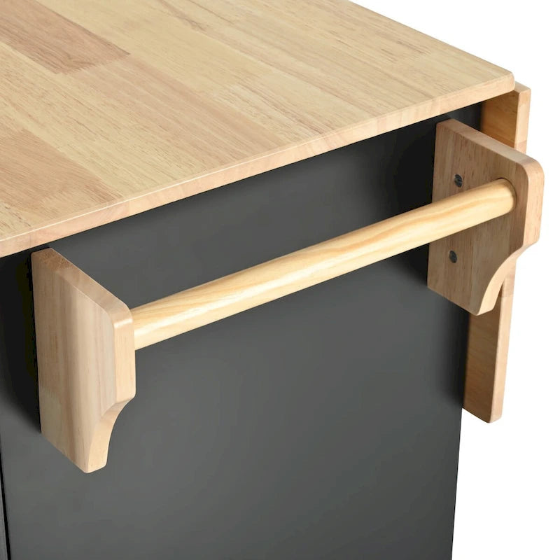 Kitchen Island with Drop Leaf, Storage Cart with 3-Tier Pull-Out Organizer and Towel Rack on Wheels